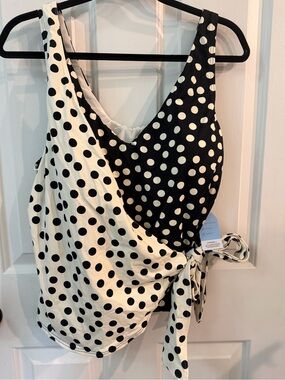 Polka Dot Wrap Tankini swim top- Black & White
